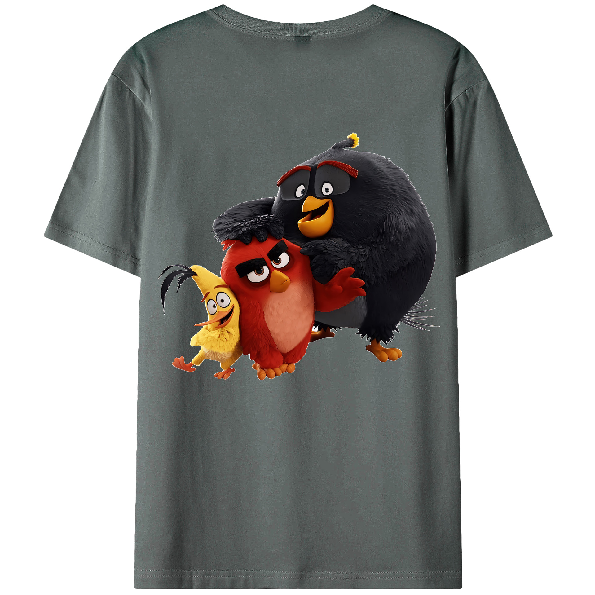 （画像用） Angry Birds アングリーバード 綿100％ メンズ半袖Tシャツ（バックプリント） 通気性
